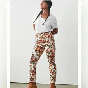 Anthropologie Floral Ankle Pants - Cream and Red